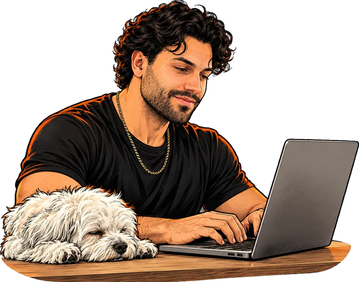 Ilustración de Dani trabajando con el portátil